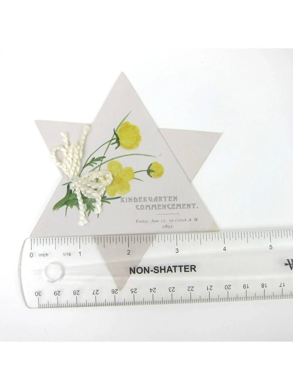 Antique 1892 Victorian Card Hand Painted Yellow Flowers Star Shape Commencement